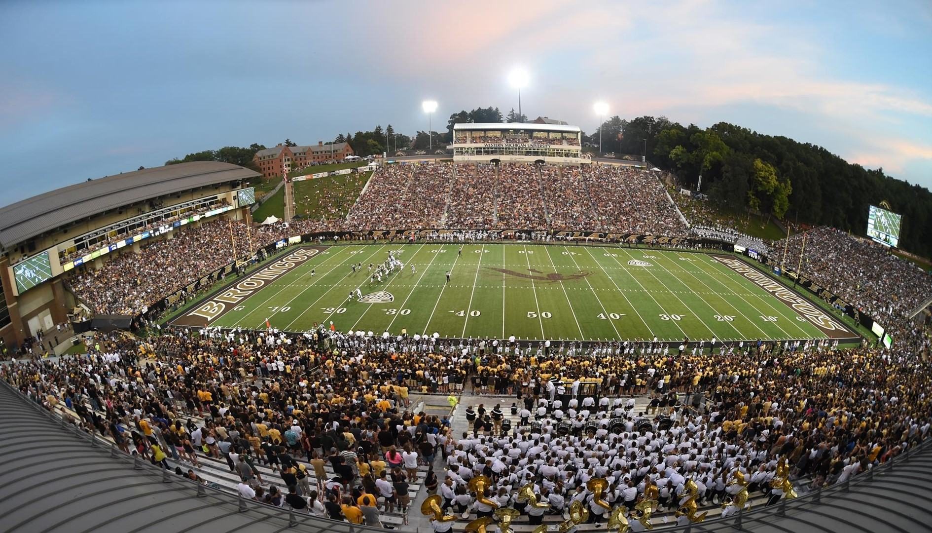Western Michigan University football stadium packed with Broncos fans